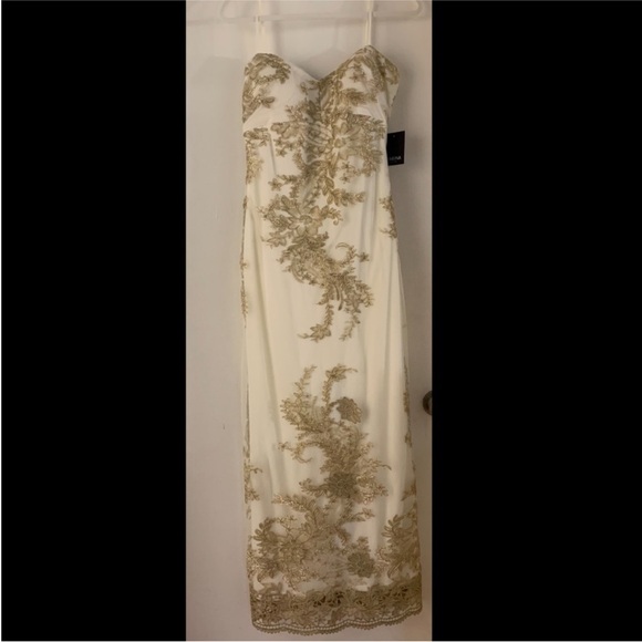 MARINA Strapless Dress with Gold Embroidery - Picture 1 of 7